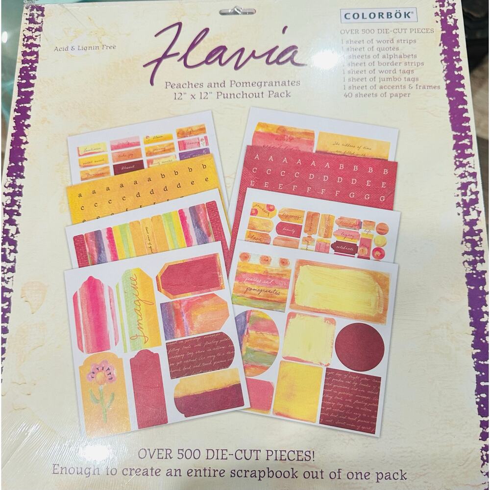 New -Flavia- Peaches and Pomegranates- 12" x 12" Punchout Pack